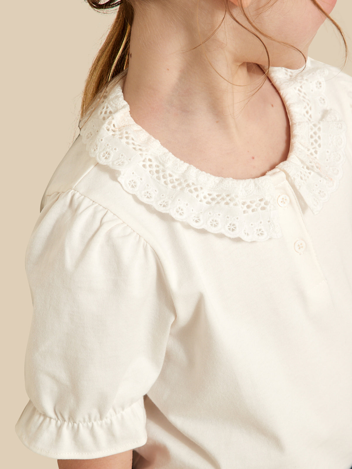 T-shirt Fille col dentelle - Coton Biologique