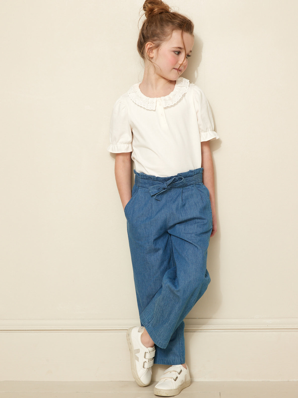 T-shirt Fille col dentelle - Coton Biologique