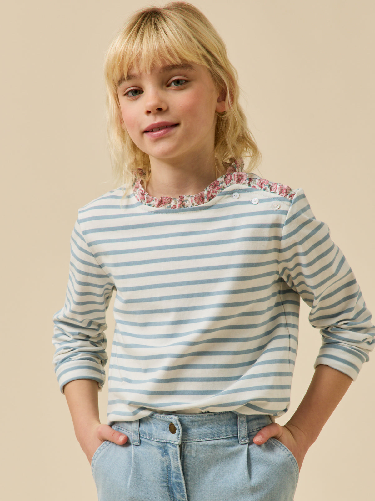 T-shirt marinière Fille tissu Liberty - Coton biologique