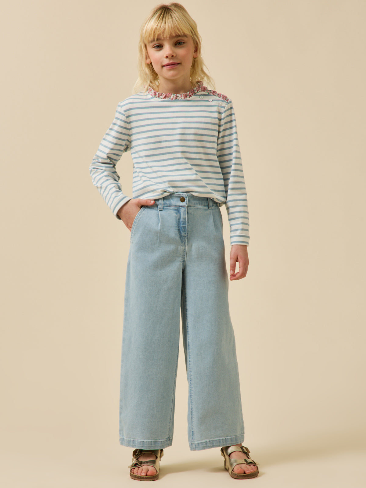 T-shirt marinière Fille tissu Liberty - Coton biologique