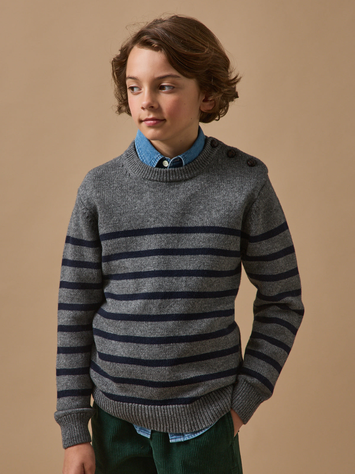 Pull marinière Garçon en laine majoritaire